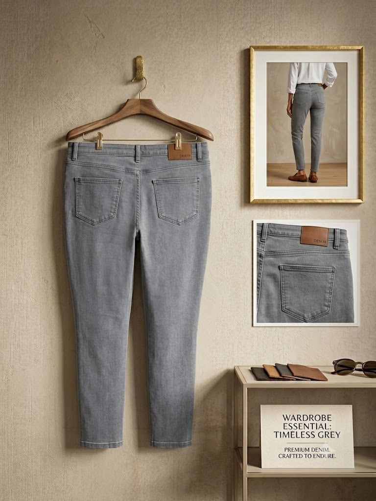 Premium Mid-Rise Skinny Jeans – Timeless Grey, Size 38