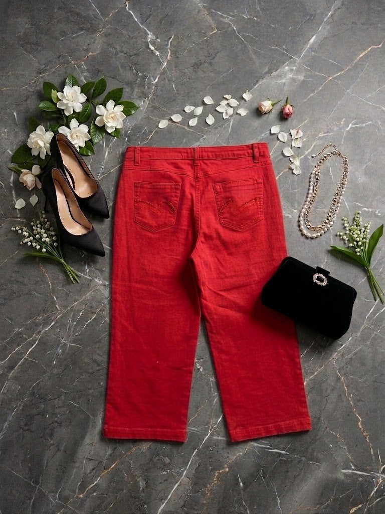 Woolworth Red Cotton-Blend Cropped Pants – Size 37 – Excellent Condition