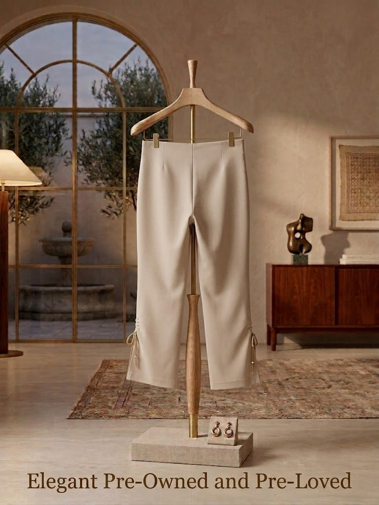 Trends Women’s Beige Cropped Pants with Side Tie Detail – Size 34