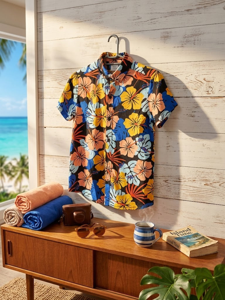 Kids' Tropical Hibiscus Print Short-Sleeve Shirt - Size 9-10 Years