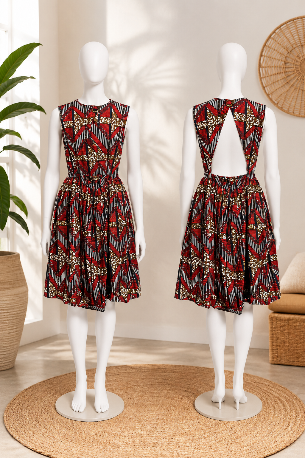Vibrant Geometric Print Sleeveless Cotton Dress