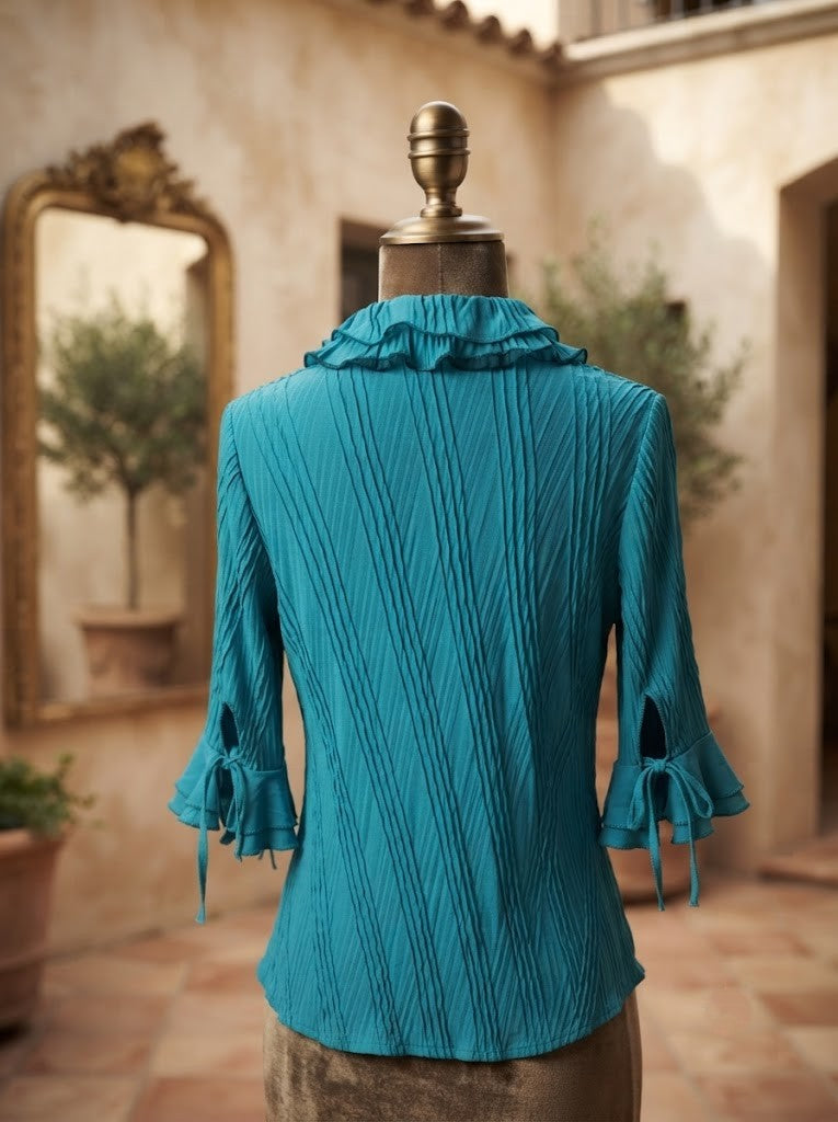 Pre-Loved Lili Brand Teal Ruffled Blouse - Size Large