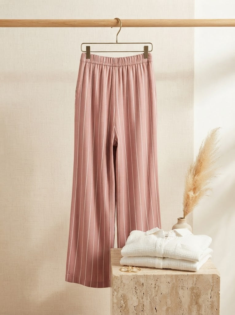 U-Star High-Waisted Striped Wide-Leg Trousers – Dusty Rose – Size XS