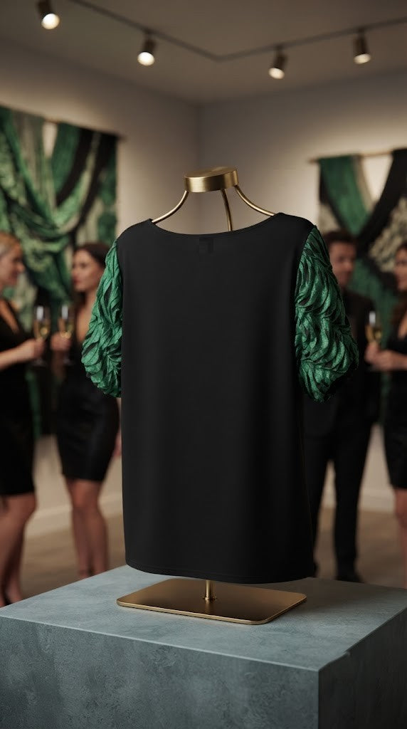 Donna Claire Sophisticated Green & Black Textured Blouse - Size 52 (Excellent Condition)