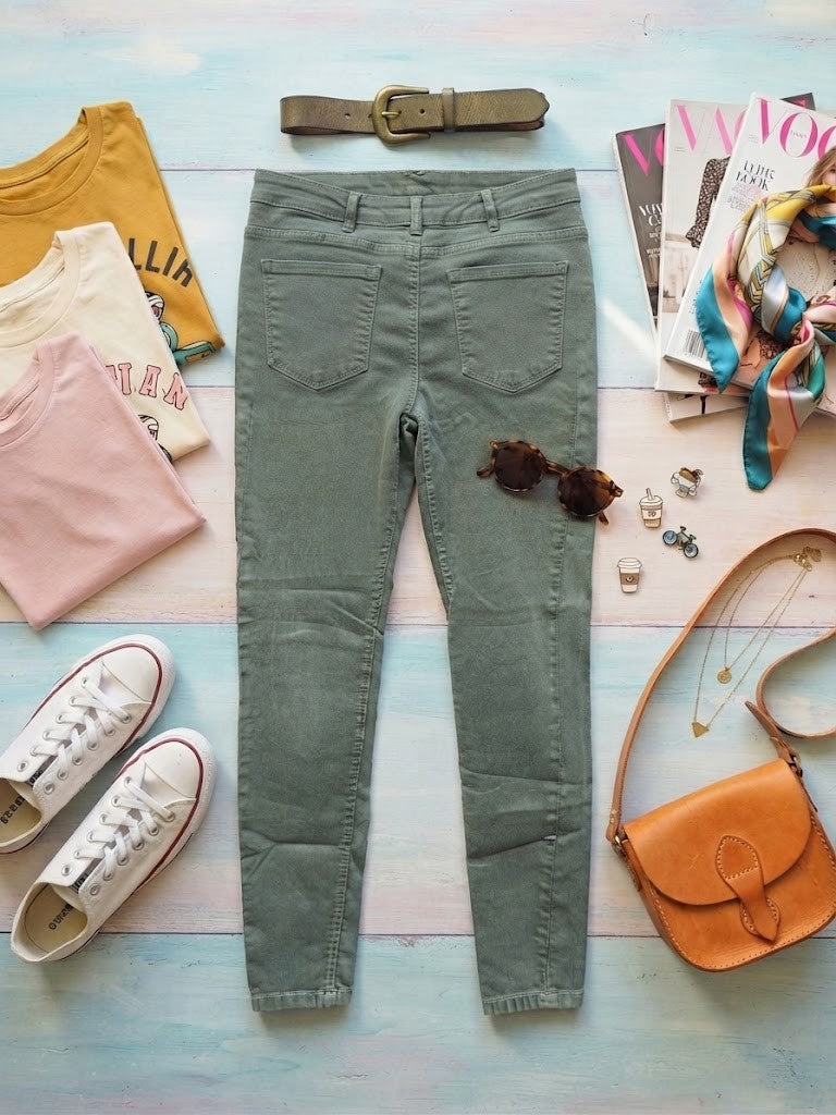 Classic Olive Mid-Rise Slim-Fit Jeans - Size 36