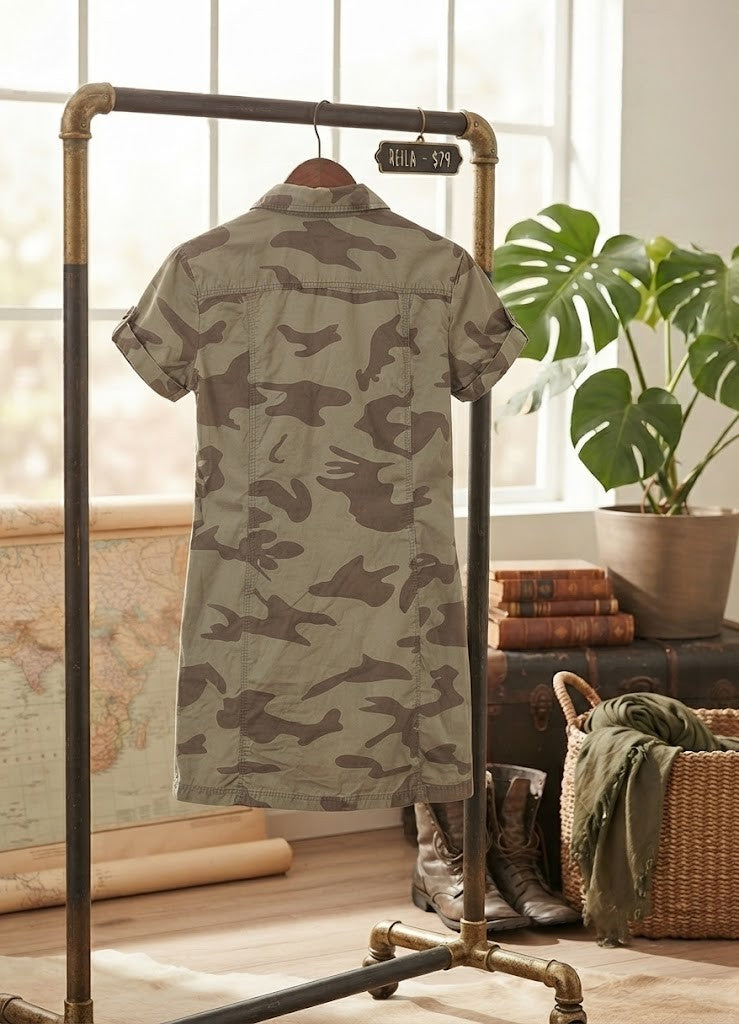 Kelso Casuals Women’s Camouflage Button-Down Utility Dress - 100% Cotton, Size 36