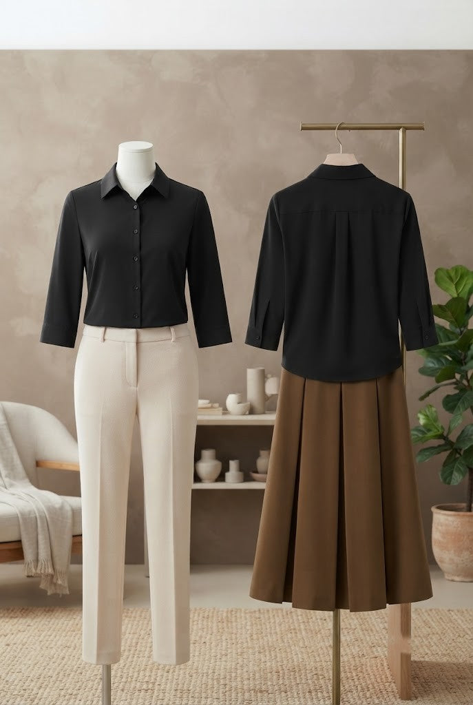 Woolworths Black 3/4 Sleeve Button-Down Blouse – Size 14 / 38