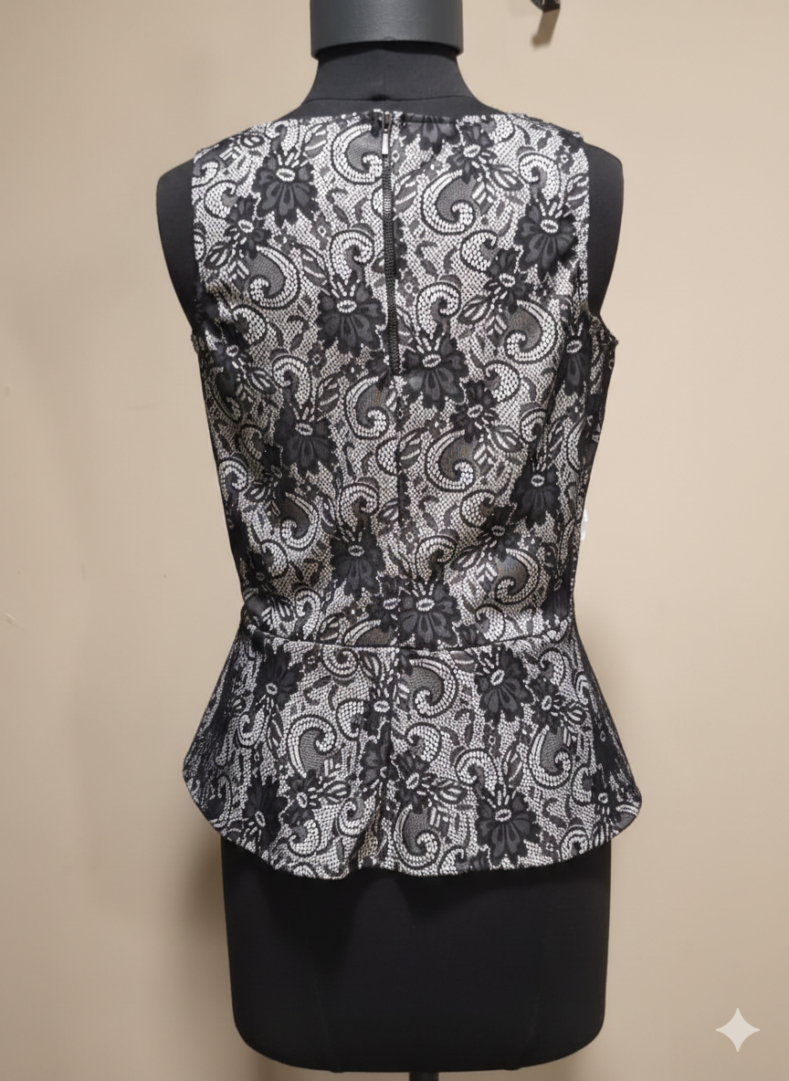 Midnight Lace Peplum Top | Formal Desk-to-Dinner Blouse | Size 12