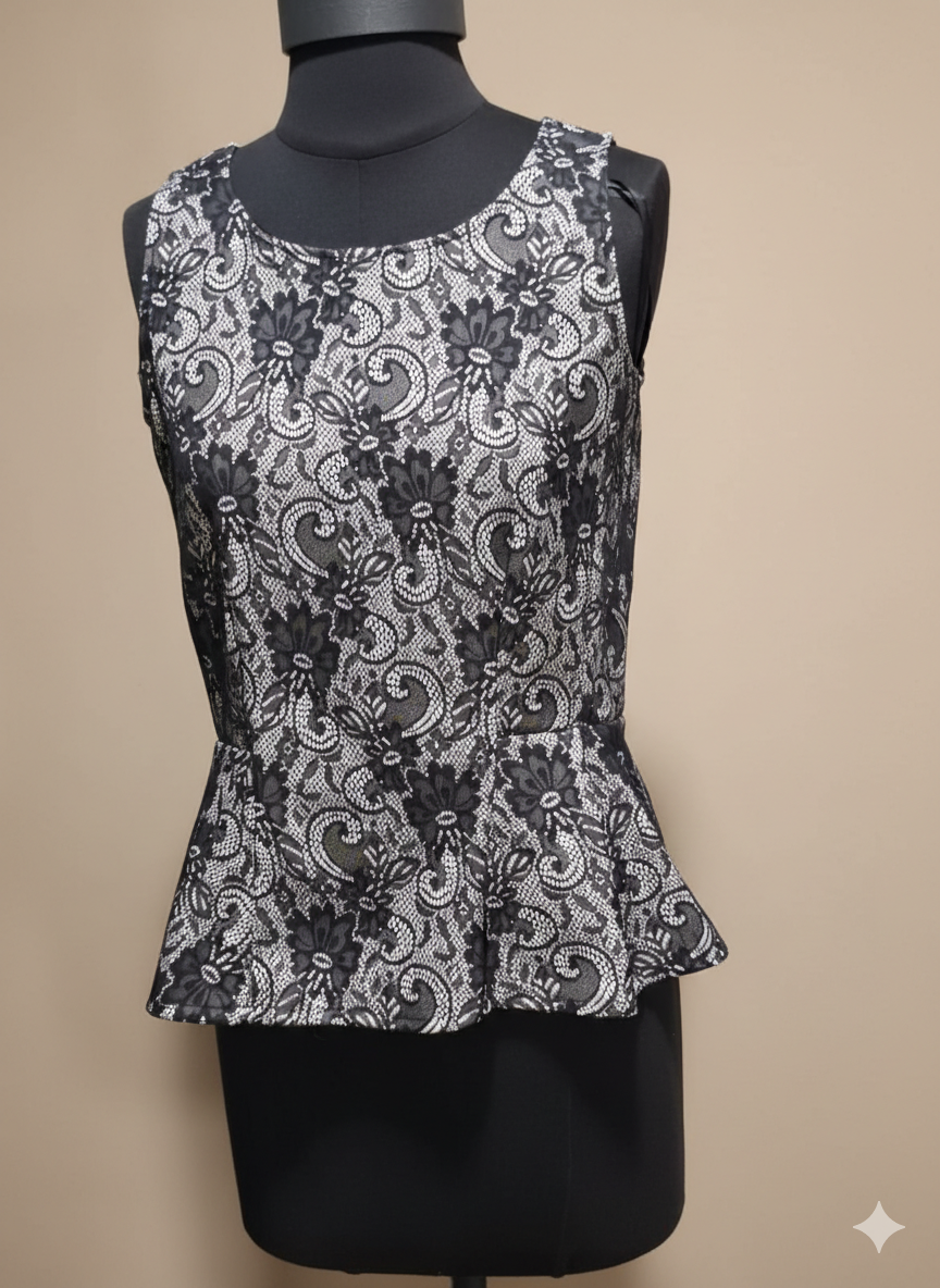 Midnight Lace Peplum Top | Formal Desk-to-Dinner Blouse | Size 12