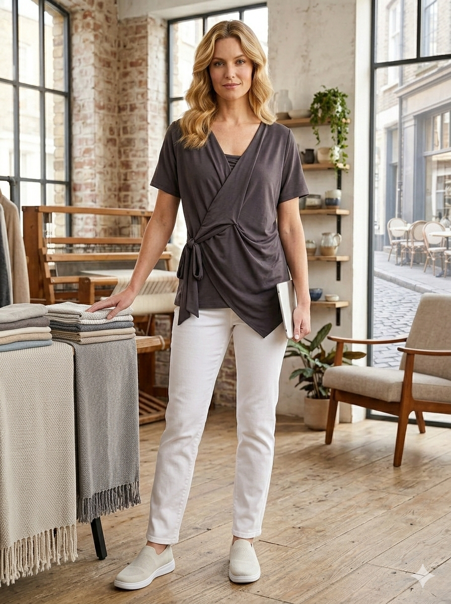 Espresso Asymmetric Knot-Detail Top | Work-to-Weekend