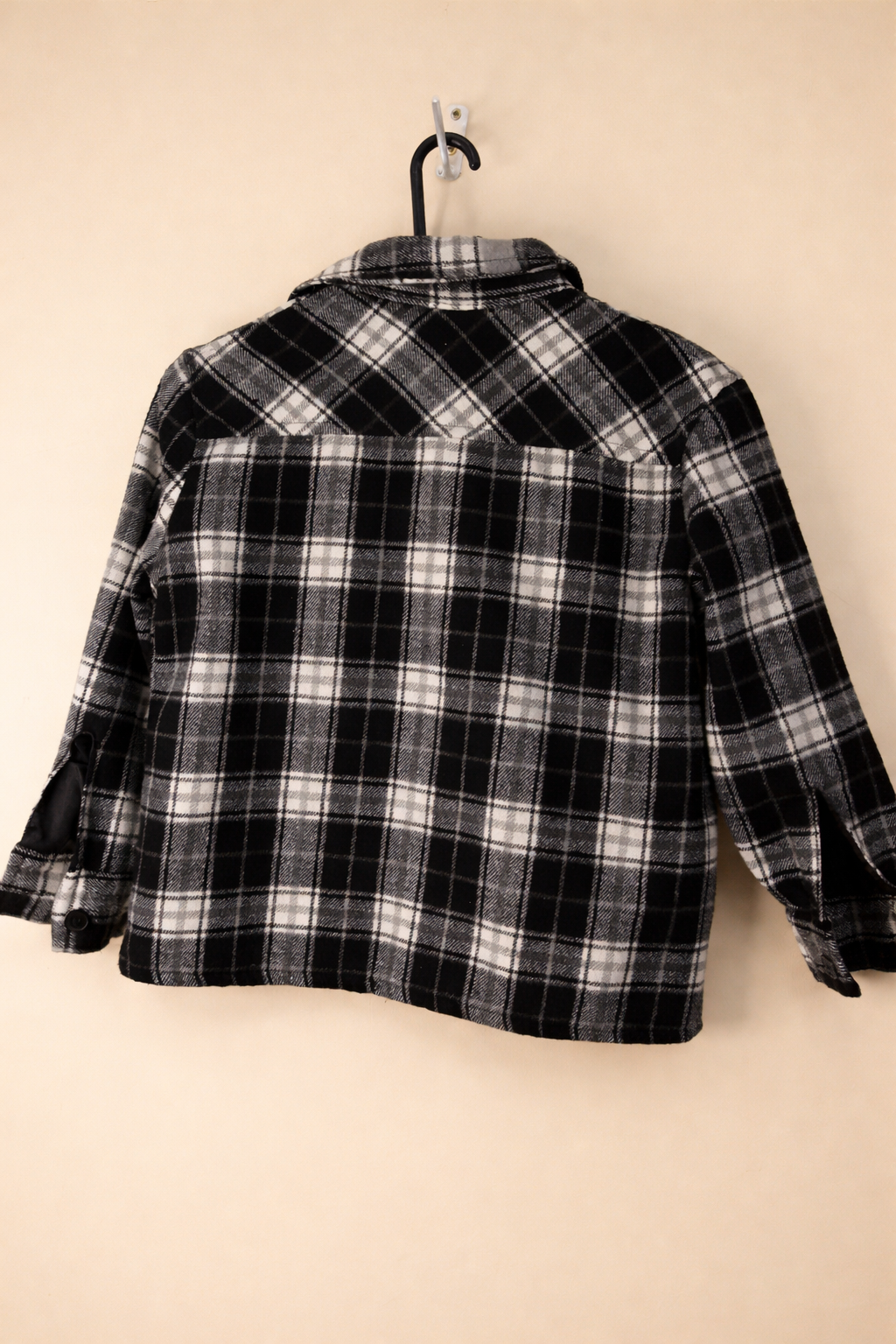 Boys Black & White Plaid Flannel Shacket