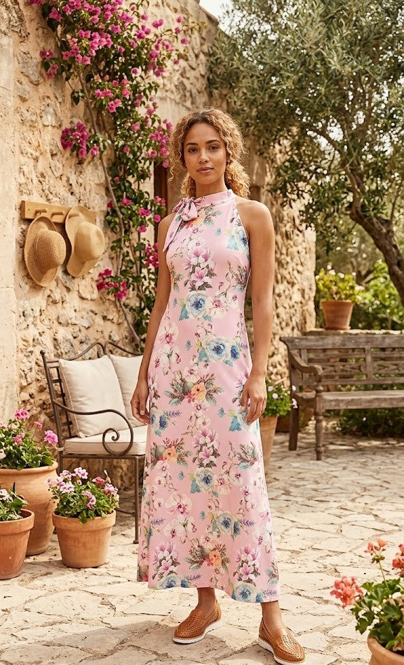 Loka Designer Floral Halter Maxi Dress – Size Medium