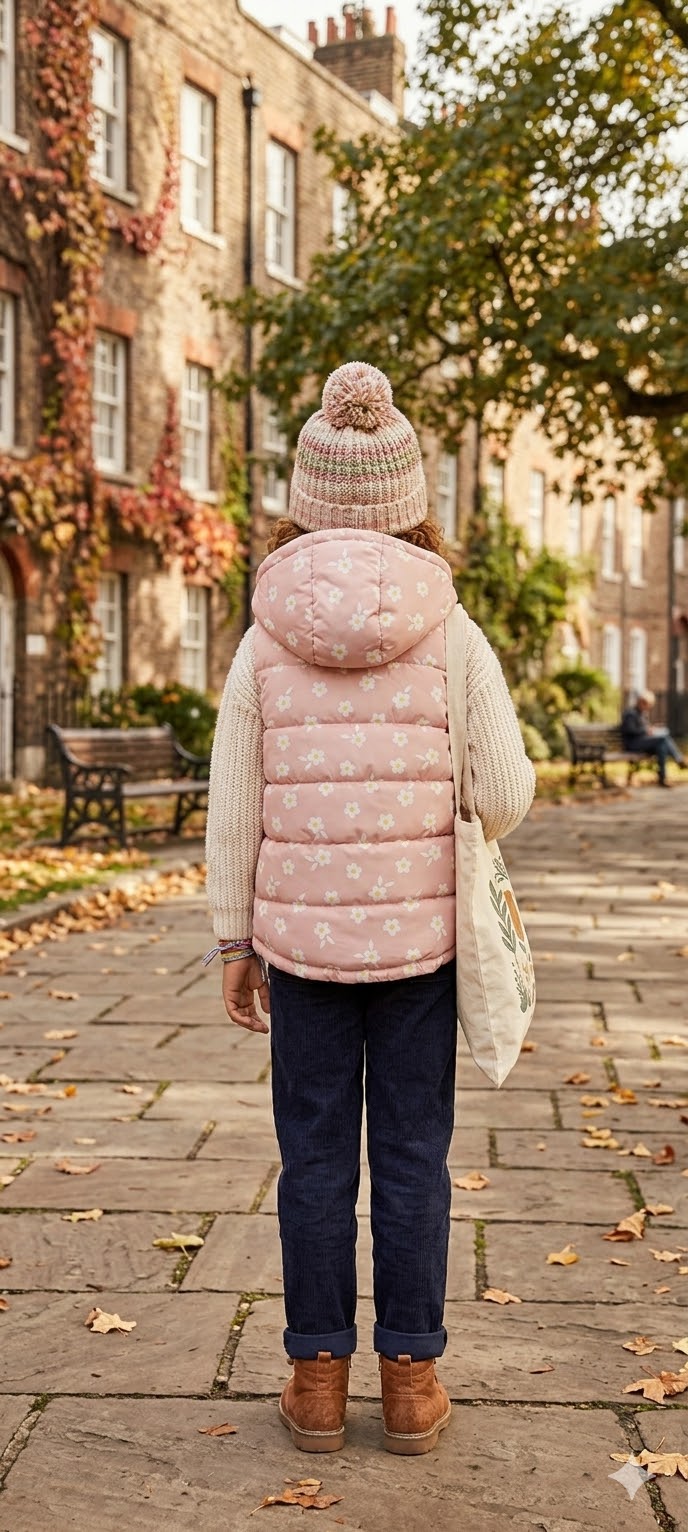 Woolworths Girls’ Floral Puffer Gilet – Dusty Rose Daisy Print (Age 9)