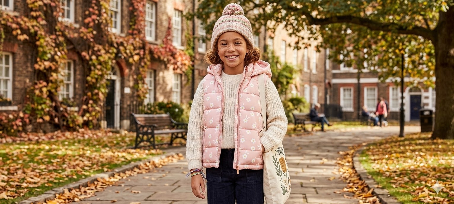 Woolworths Girls’ Floral Puffer Gilet – Dusty Rose Daisy Print (Age 9)