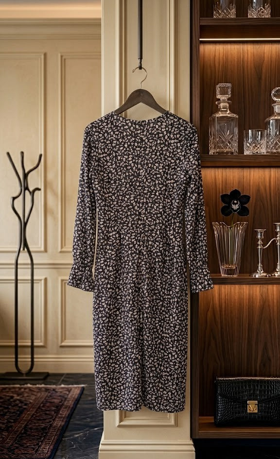 Midnight Meadow Mock-Wrap Midi Dress