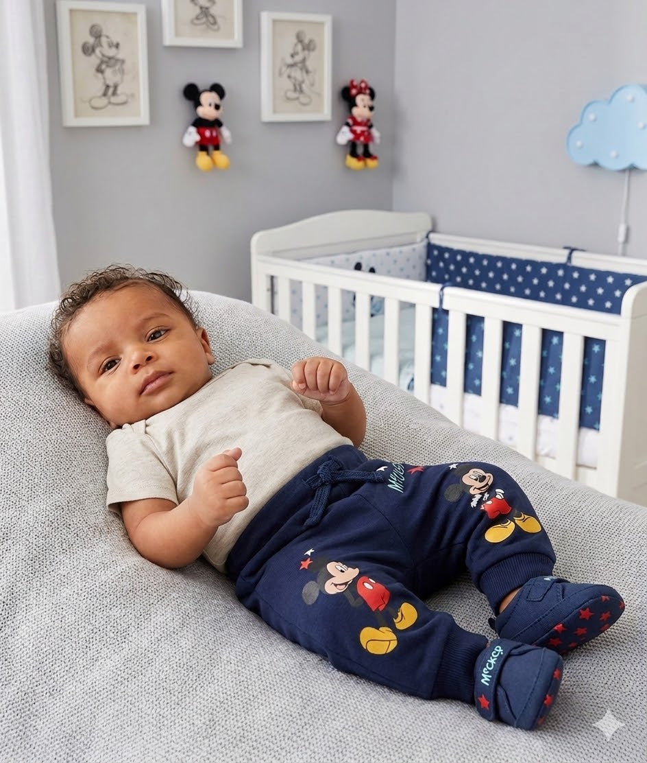 Disney Magic Mickey Mouse Fleece Joggers | Cozy Navy Baby Pants (0-3 Months)