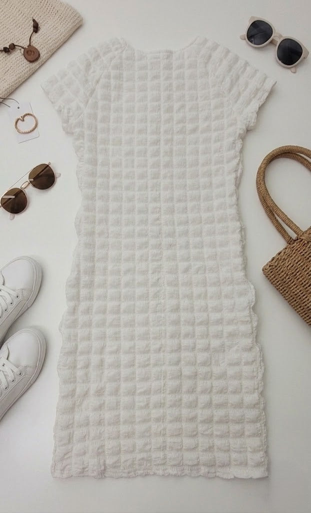 Teen Girls' White Textured Popcorn Mini Dress
