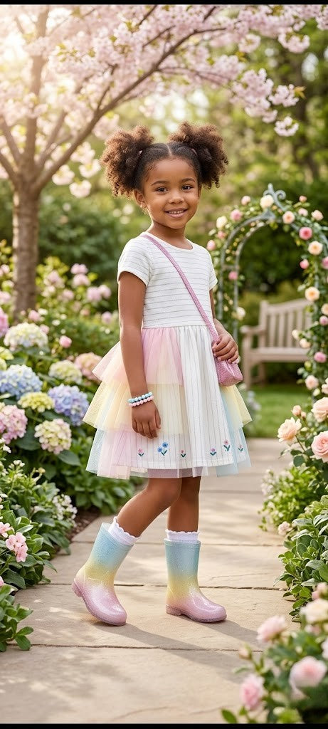 "Shine from the Heel" Pastel Glitter Boots  – Girls' Size 12