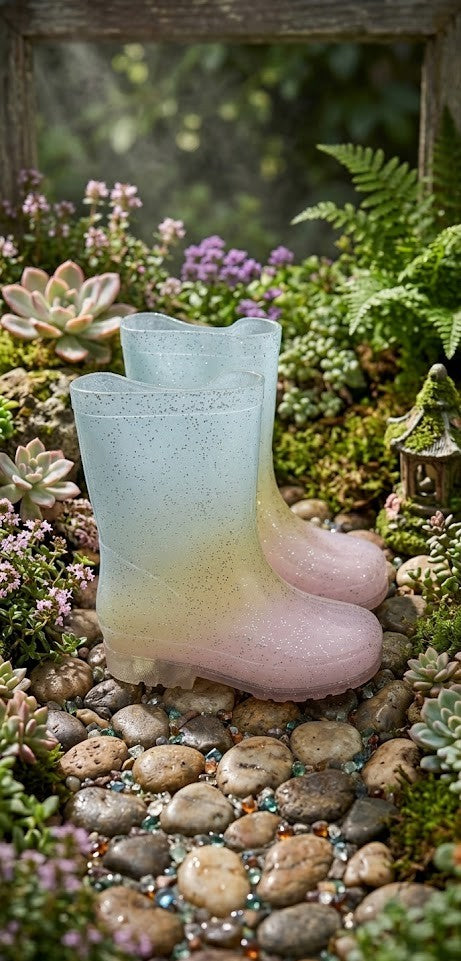 "Shine from the Heel" Pastel Glitter Boots  – Girls' Size 12