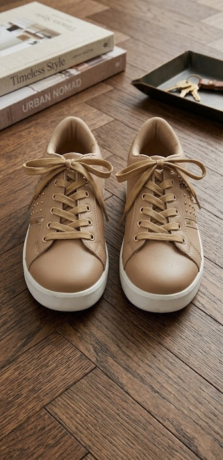 Spoilt Girls | Neutral Luxe Low-Top Sneakers – Women’s Size 5