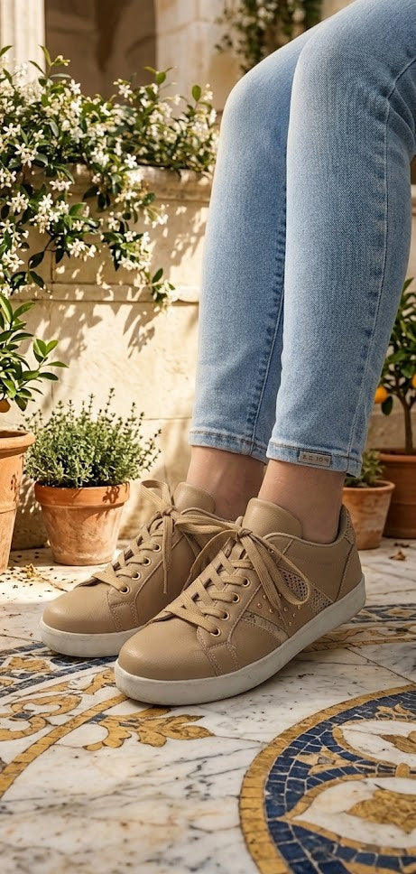 Spoilt Girls | Neutral Luxe Low-Top Sneakers – Women’s Size 5