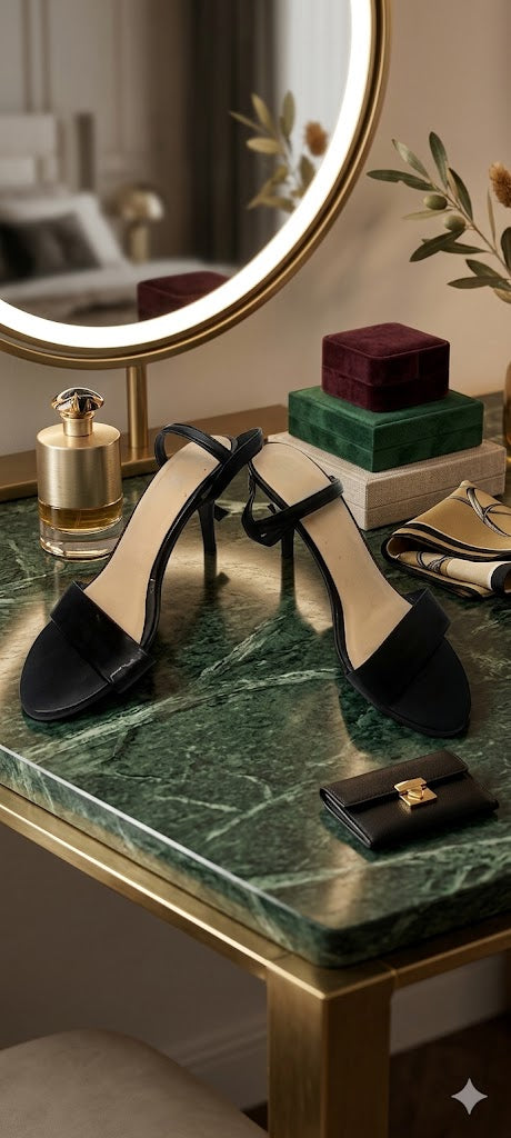 Jetset Black Patent Minimalist Heeled Sandals