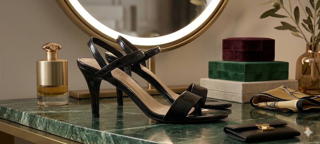 Jetset Black Patent Minimalist Heeled Sandals