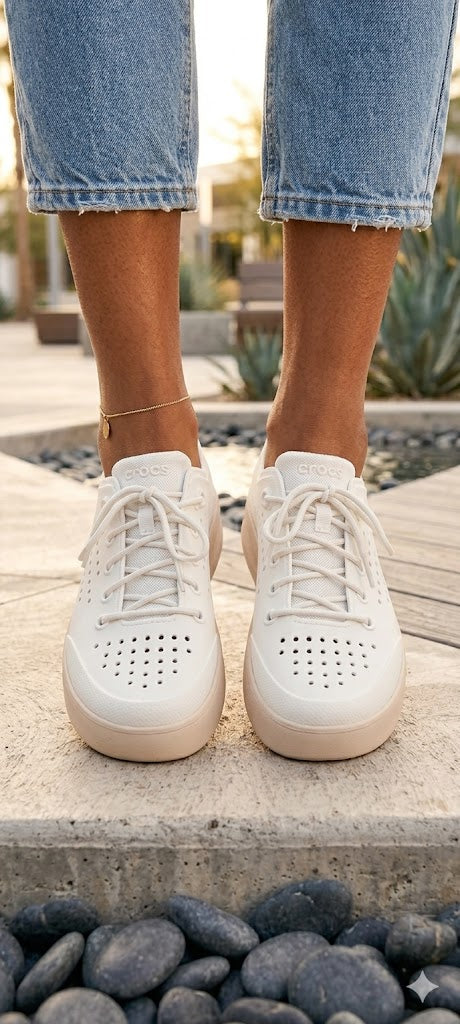 Crocs Women's Classic Slip-On Sneakers - Off-White/Peach - Size 7