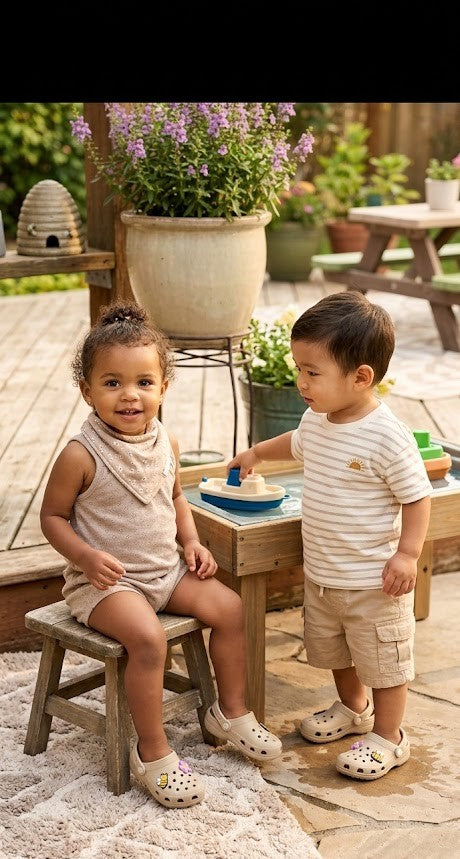 Little Explorer Unisex Classic Clogs – Neutral Stone (Size 4 Toddler)