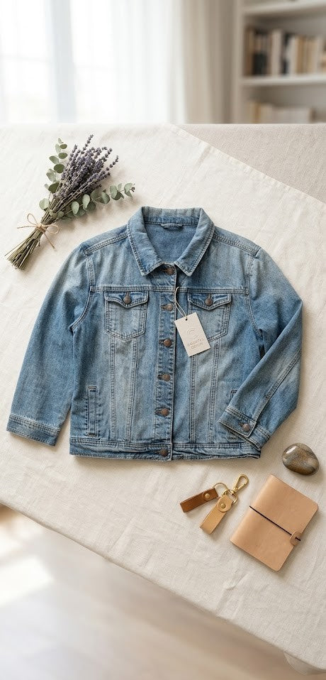 Chic Cropped 3/4 Sleeve Denim Jacket – Vintage Blue (Size 38)