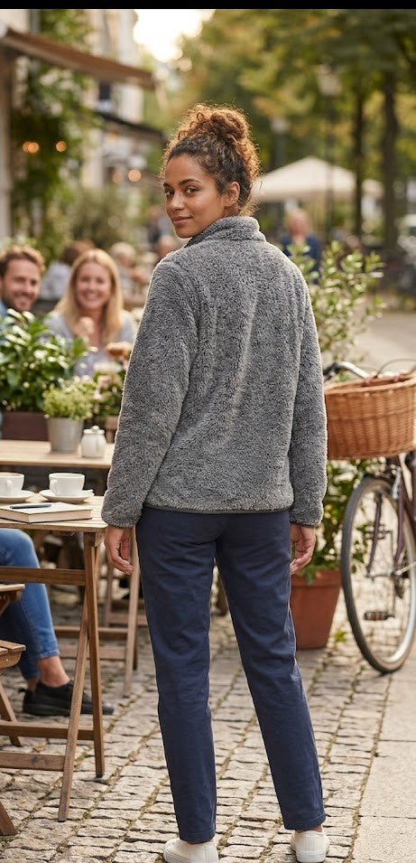 Cozy Sherpa Fleece Jacket - Women's Medium - Taupe/Warm Grey