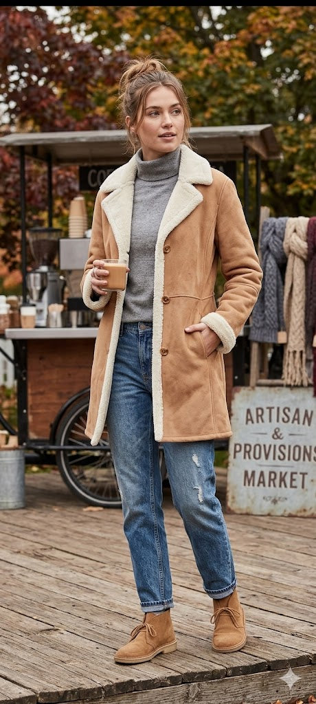 Cozy Faux-Shearling Tan Overcoat – Effortless Winter Style