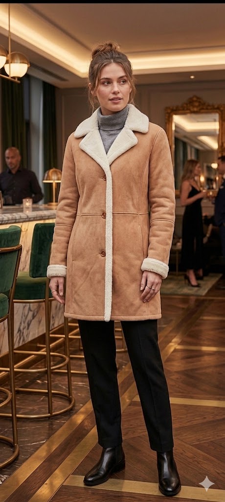 Cozy Faux-Shearling Tan Overcoat – Effortless Winter Style