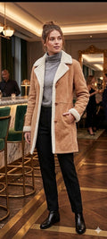 Cozy Faux-Shearling Tan Overcoat – Effortless Winter Style