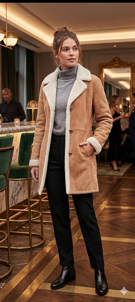 Cozy Faux-Shearling Tan Overcoat – Effortless Winter Style