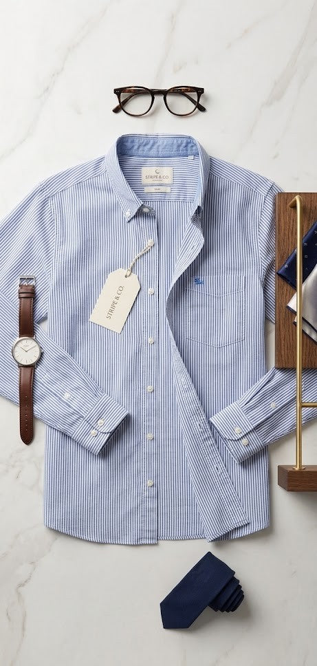 Old Khaki Men's Slim Fit Striped Shirt - 100% Cotton (Medium)