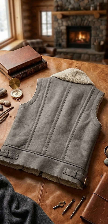 Cozy Chic: Slate Grey Faux Suede Shearling Vest