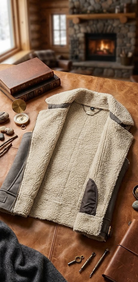 Cozy Chic: Slate Grey Faux Suede Shearling Vest