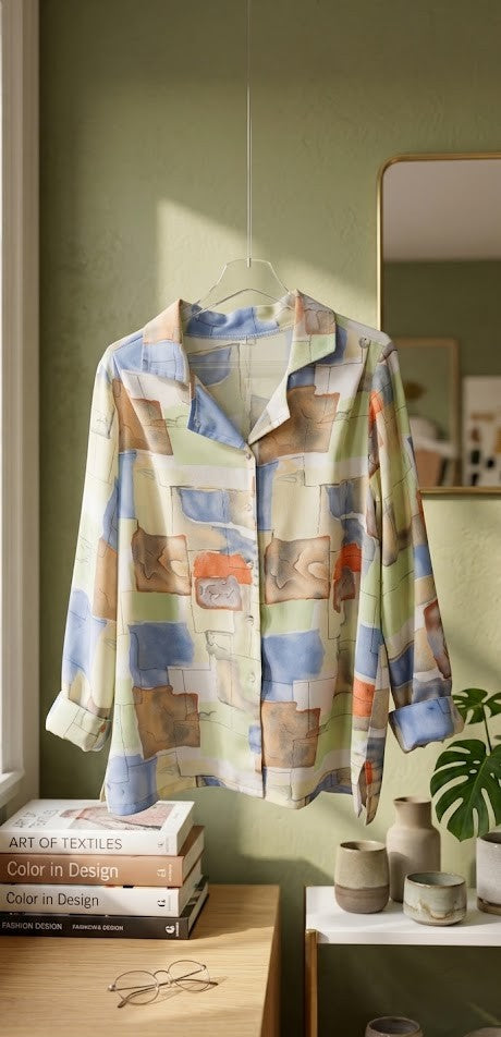 Abstract Watercolor Button-Down Blouse | Earthy Tones | Size XL