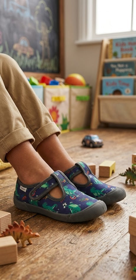 Squiggle Dino Adventure Canvas Slippers – Size 8 (Ages 7-8)