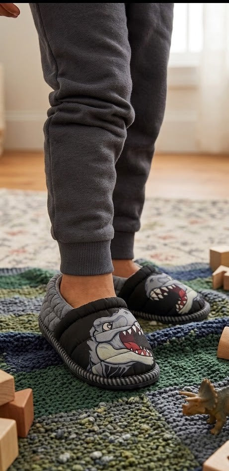 T-Rex Roar! Puffy Quilted Toddler Slippers | Size 5-6 (Excellent Condition)