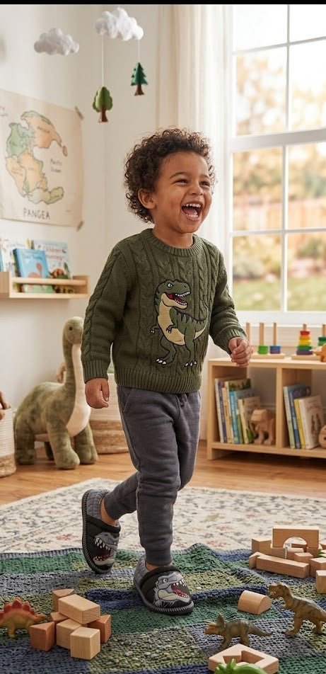 T-Rex Roar! Puffy Quilted Toddler Slippers | Size 5-6 (Excellent Condition)