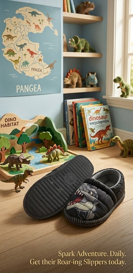 T-Rex Roar! Puffy Quilted Toddler Slippers | Size 5-6 (Excellent Condition)