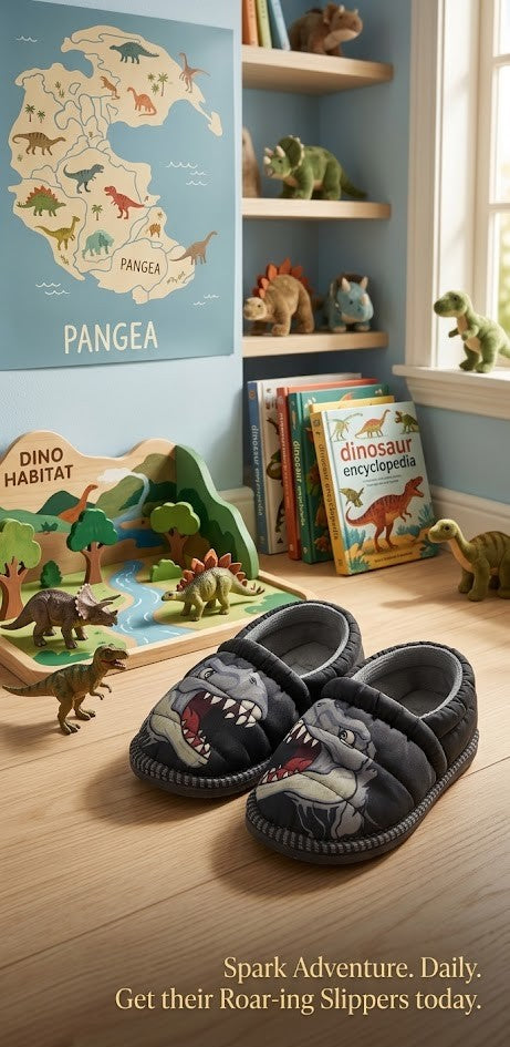 T-Rex Roar! Puffy Quilted Toddler Slippers | Size 5-6 (Excellent Condition)