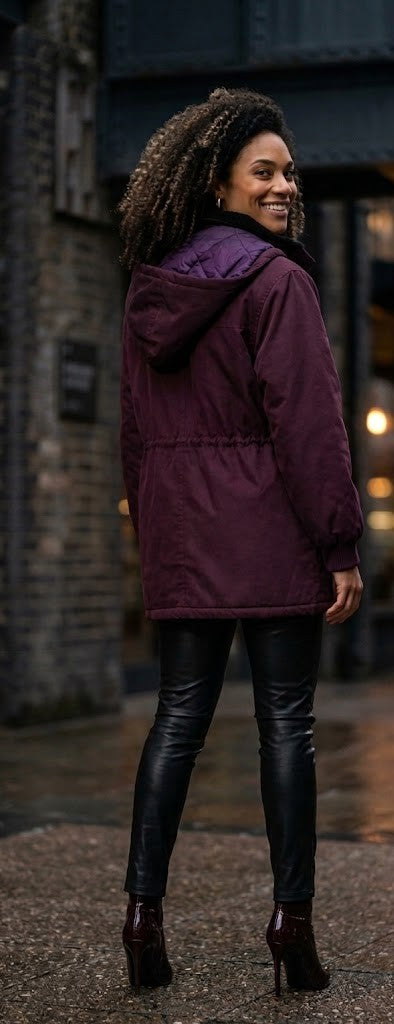 Classic Plum Hooded Utility Jacket