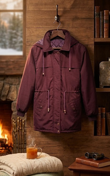 Classic Plum Hooded Utility Jacket