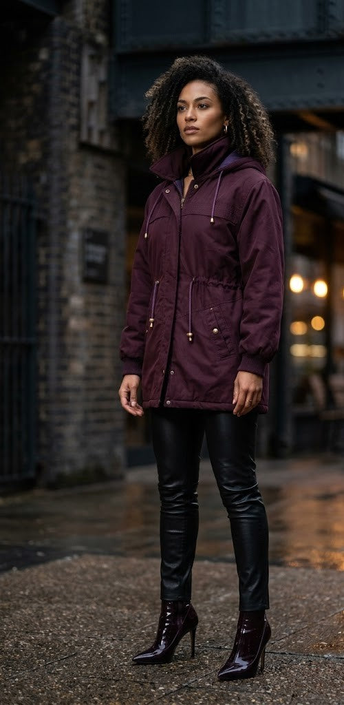 Classic Plum Hooded Utility Jacket