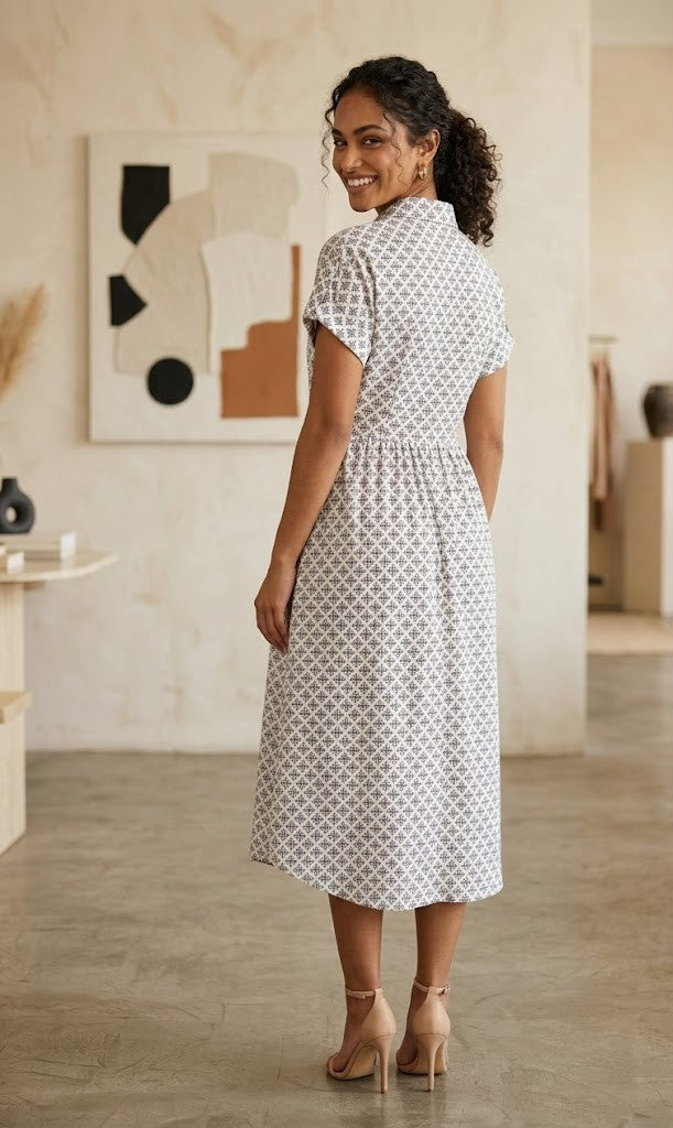 Chic Geometric Print Button-Down Dress
