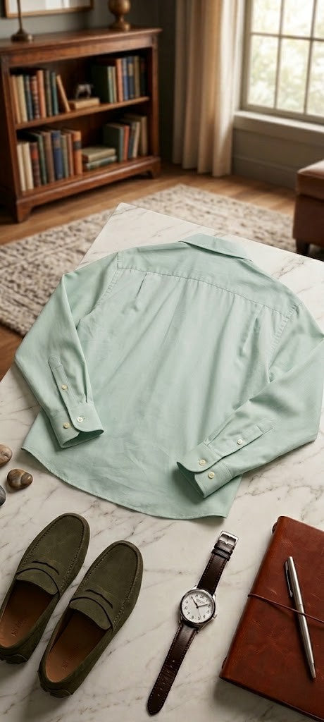 Edgars Men's Cotton Button-Down Shirt in Sage Green - Size 41