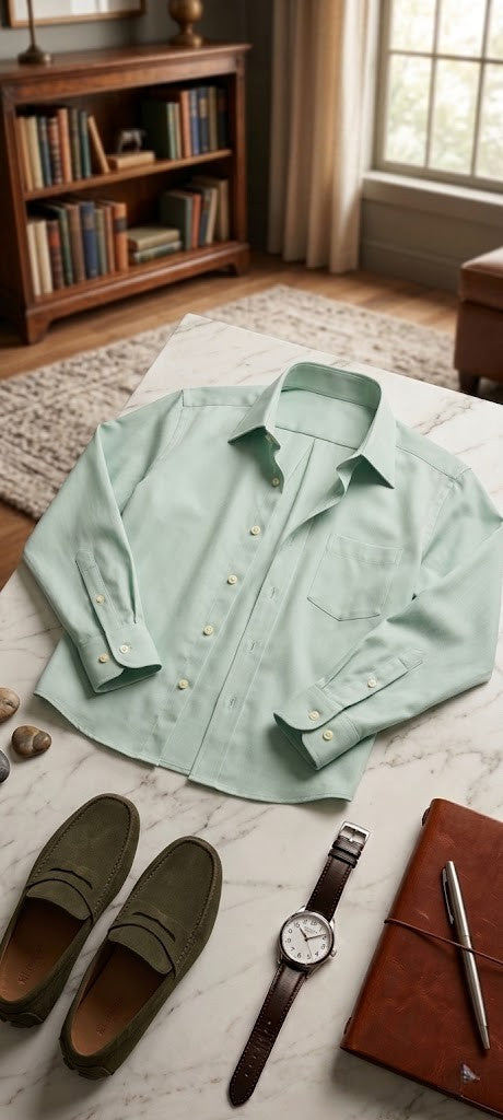 Edgars Men's Cotton Button-Down Shirt in Sage Green - Size 41